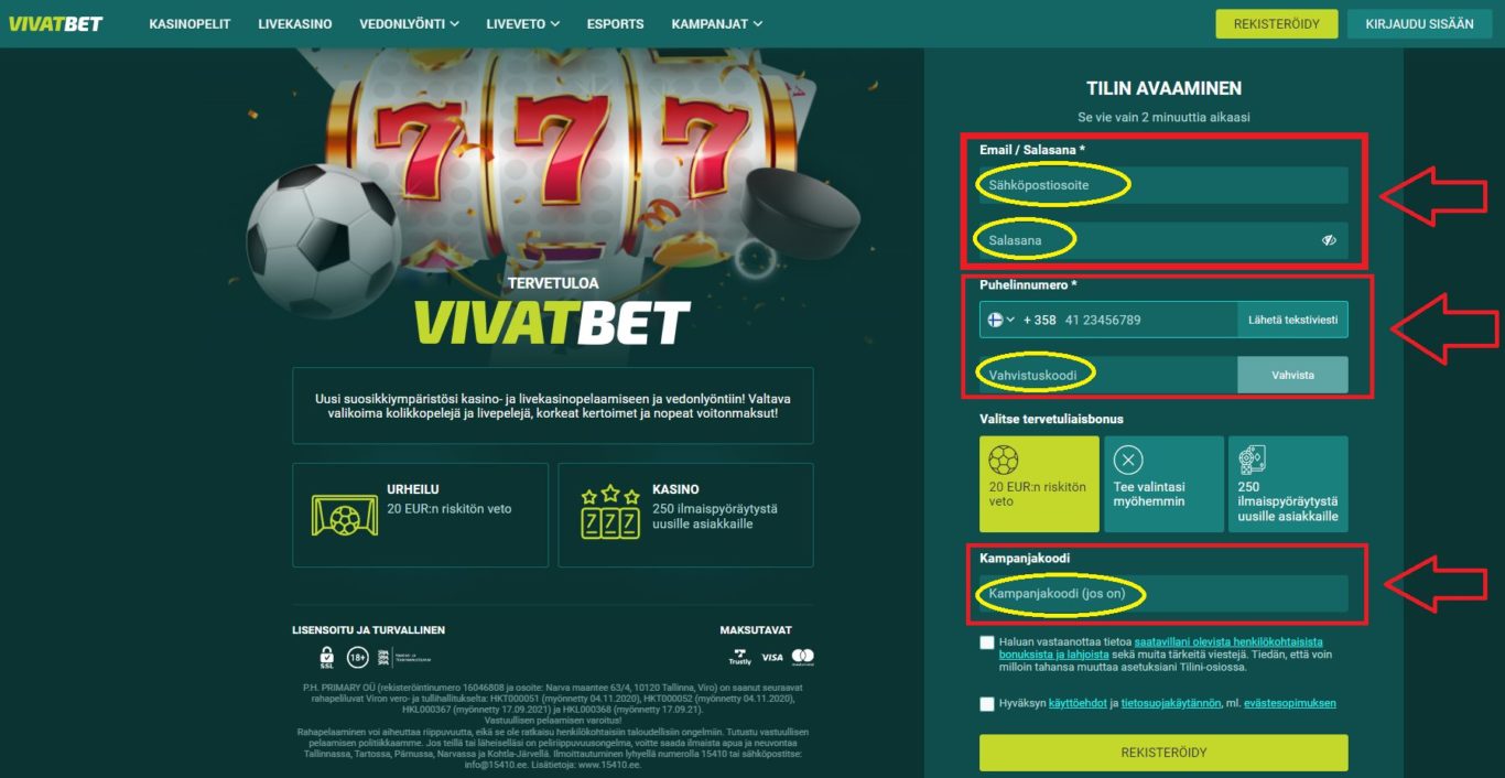 Vivatbet registration: Trustlyn kautta